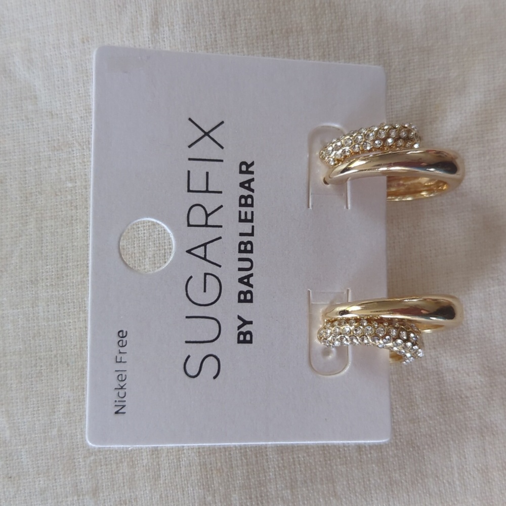 NWT Sugarfix by Baublebar Doubled Up Earrings Gold Toned Crystal Embellishment - Picture 3 of 5